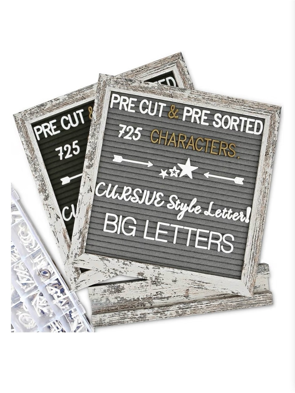 Double Sided Felt Letter Board with Rustic Wood Frame 10x10" 725 Letters, New